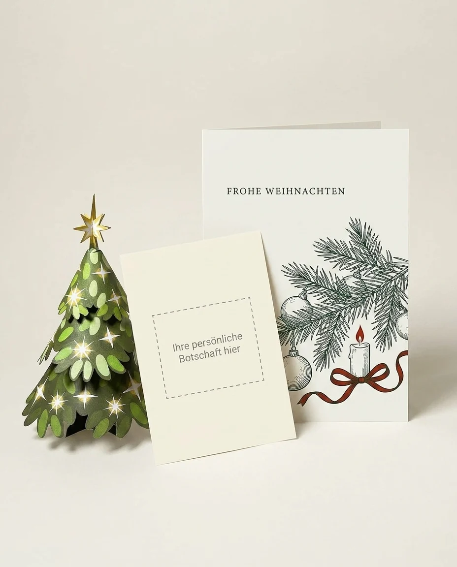 Weihnachtsbaum-Modell mit Karte und persönlichem Einleger